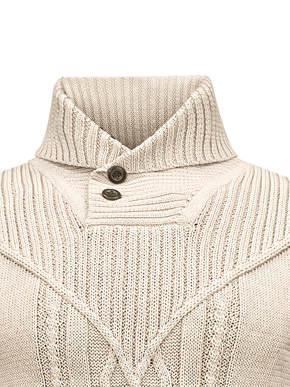 Men's High Collar Warm Knit Sweater - Stretchy Fashion Ribbed Pullover, Elegant Gentleman Cardigan