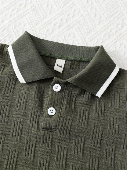 Boys' Summer Casual Half-Button T-Shirt and Shorts Set