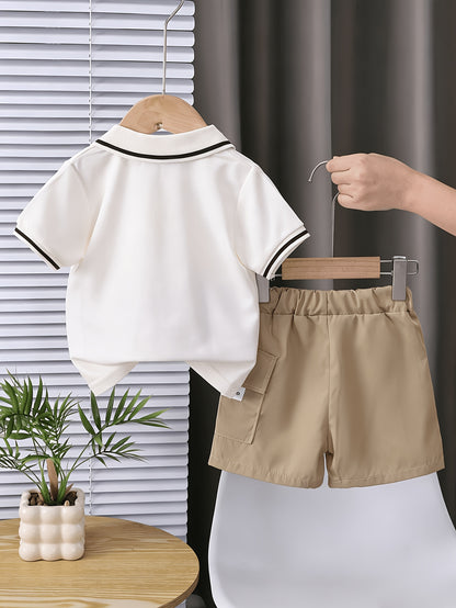 Boys' Summer Cartoon Bear Polo Shirt & Shorts Set