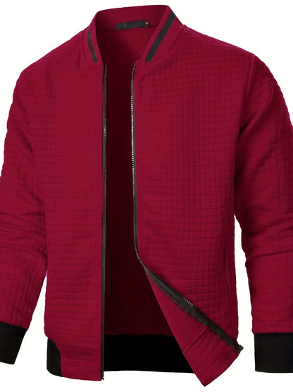 Men'S Zip-Up Jacket - Full-Zip Front Closure, Stand Collar, Lightweight Outerwear for Office, Casual & Formal Events - Spring/Fall Transitional Clothing - Easy-Care Modern Men'S Coat, Zip Up Jacket, Autumn Layering, Sleek Des