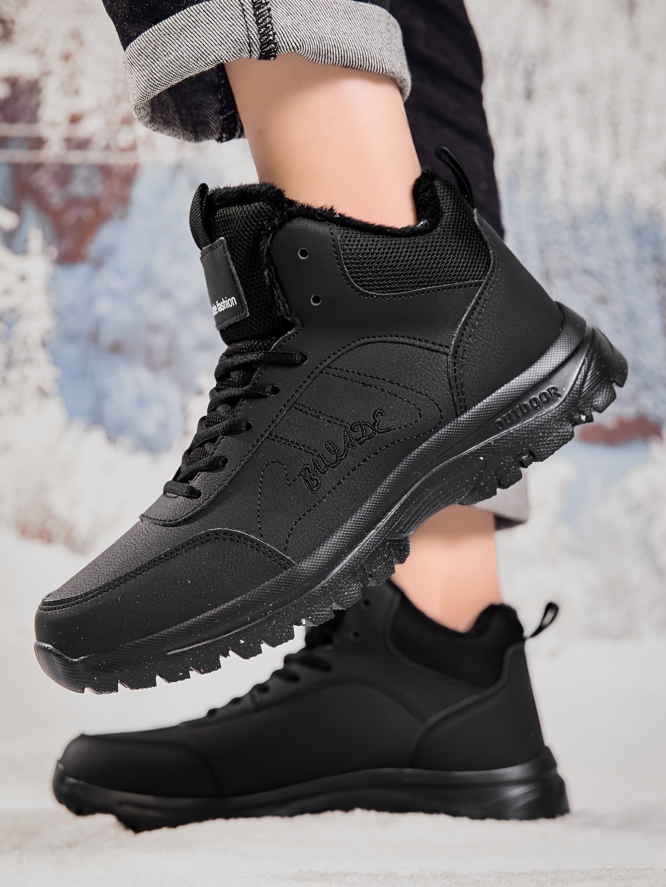 Men's Winter High-Top Ankle-High Outdoor Boots - Upper, Plush Lining & Cushioned Insole, Slip-Resistant MD Sole, Brown/Black Trekking Shoes for Snow, Ice, and Cold Weather - Lightweight & Durable Casual Winter Boots for Hikin