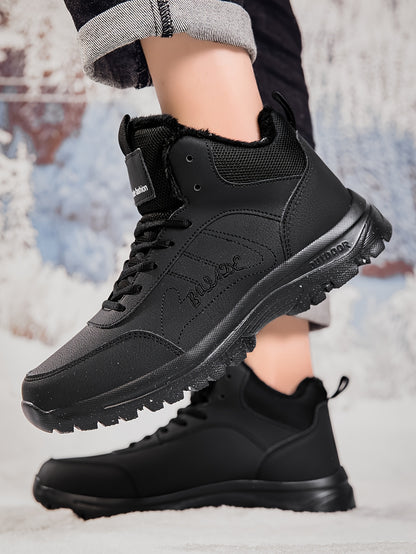 Men's Winter High-Top Ankle-High Outdoor Boots - Upper, Plush Lining & Cushioned Insole, Slip-Resistant MD Sole, Brown/Black Trekking Shoes for Snow, Ice, and Cold Weather - Lightweight & Durable Casual Winter Boots for Hikin