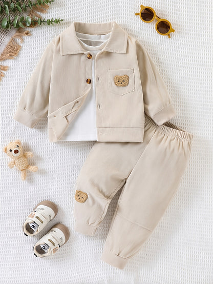 Toddler Boys' Corduroy Shirt Jacket and Pants Set for Spring/Fall - ayq