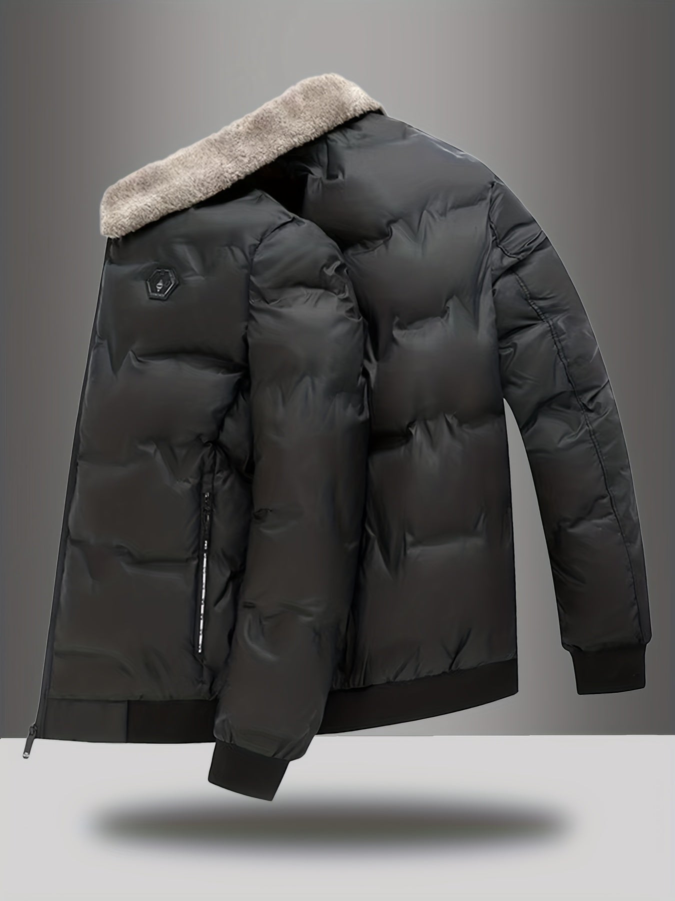 Men'S Heavy-Duty Winter Coat - Full-Zip Cold Weather Jacket with Zippered Pockets, Non-Stretch Fabric, Elegant Lapel Collar - Formal & Everyday Outerwear for Men, Winter Jacket, Seasonal Fashion, Classic Design, Durable Const