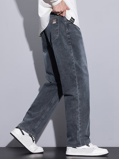 Youth Wide-Leg Loose Stretch Jeans, Vintage Washed, All-Season