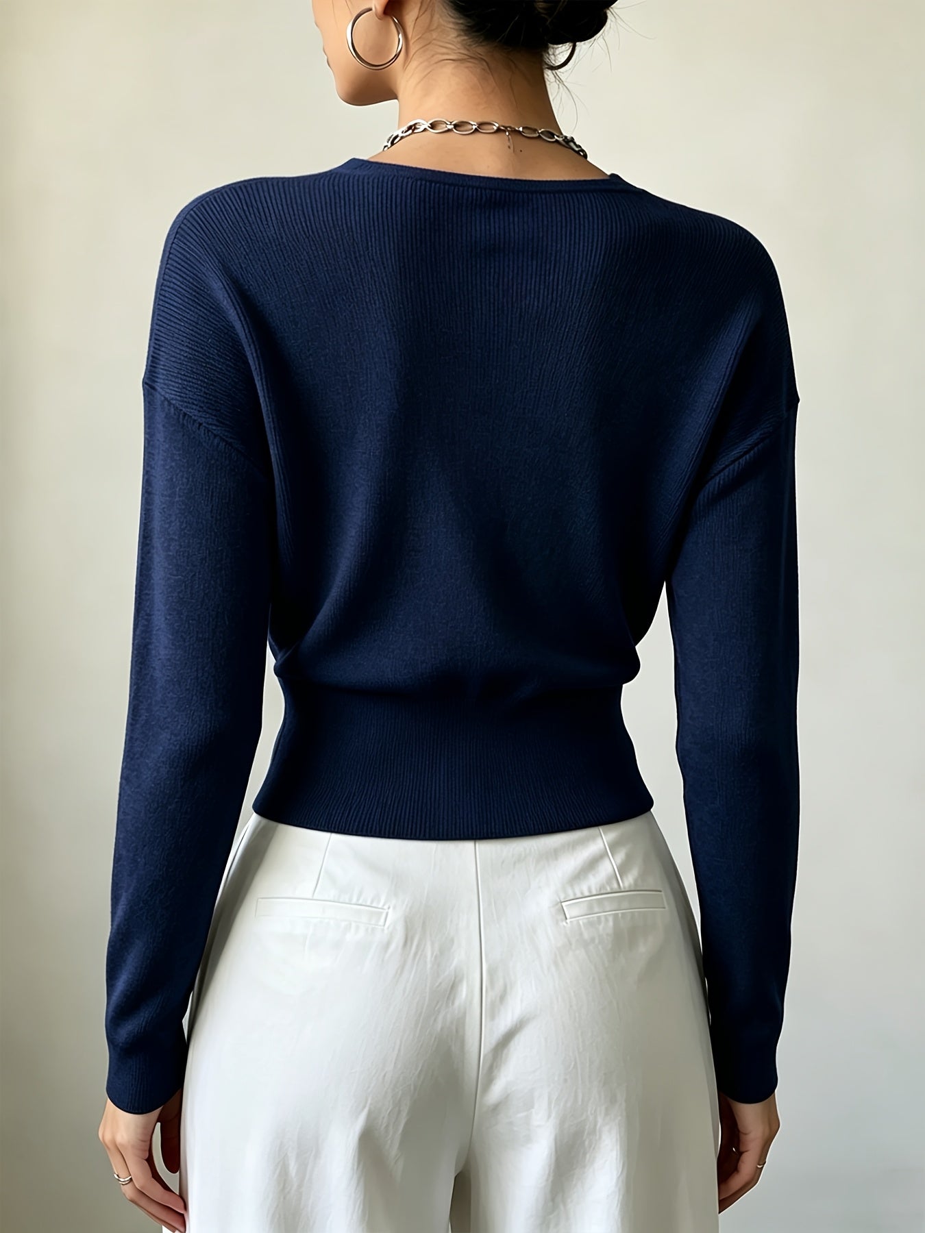 Women's Elegant Cross-Collar V-Neck Pullover Knitwear for Fall/Winter