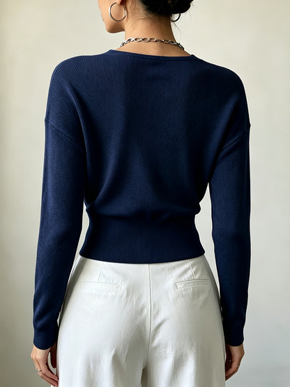 Women's Elegant Cross-Collar V-Neck Pullover Knitwear for Fall/Winter