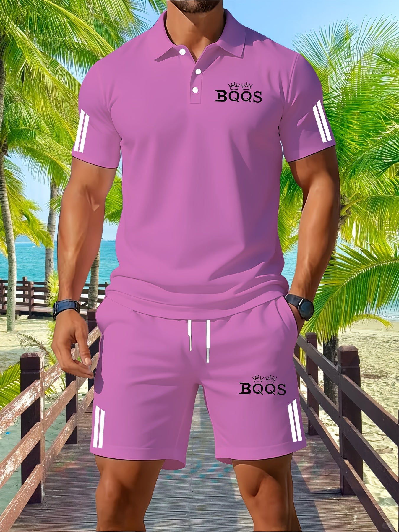 Men's Casual Summer Polo Shirt and Shorts Set - Slight Stretch