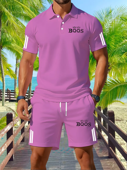 Men's Casual Summer Polo Shirt and Shorts Set - Slight Stretch