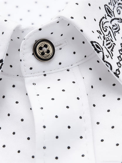 Teen Boys' White Blue Alphabet Print Casual Long Sleeve Shirt