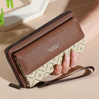 Classic PU Women'S Wallet, Long, Color-Block, Double-Layer Design, Zipper Closure, Zip Pocket, Photo Separation Layer, Nylon Lining, Continental Form Factor, with Positioning Printing for Women