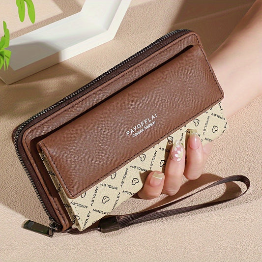 Classic PU Women'S Wallet, Long, Color-Block, Double-Layer Design, Zipper Closure, Zip Pocket, Photo Separation Layer, Nylon Lining, Continental Form Factor, with Positioning Printing for Women