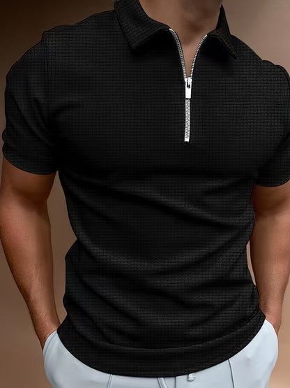Men's Solid Short Sleeve Zipper Shirt, Casual Male Shirt For Summer Outdoor, Gift For Men - ayq
