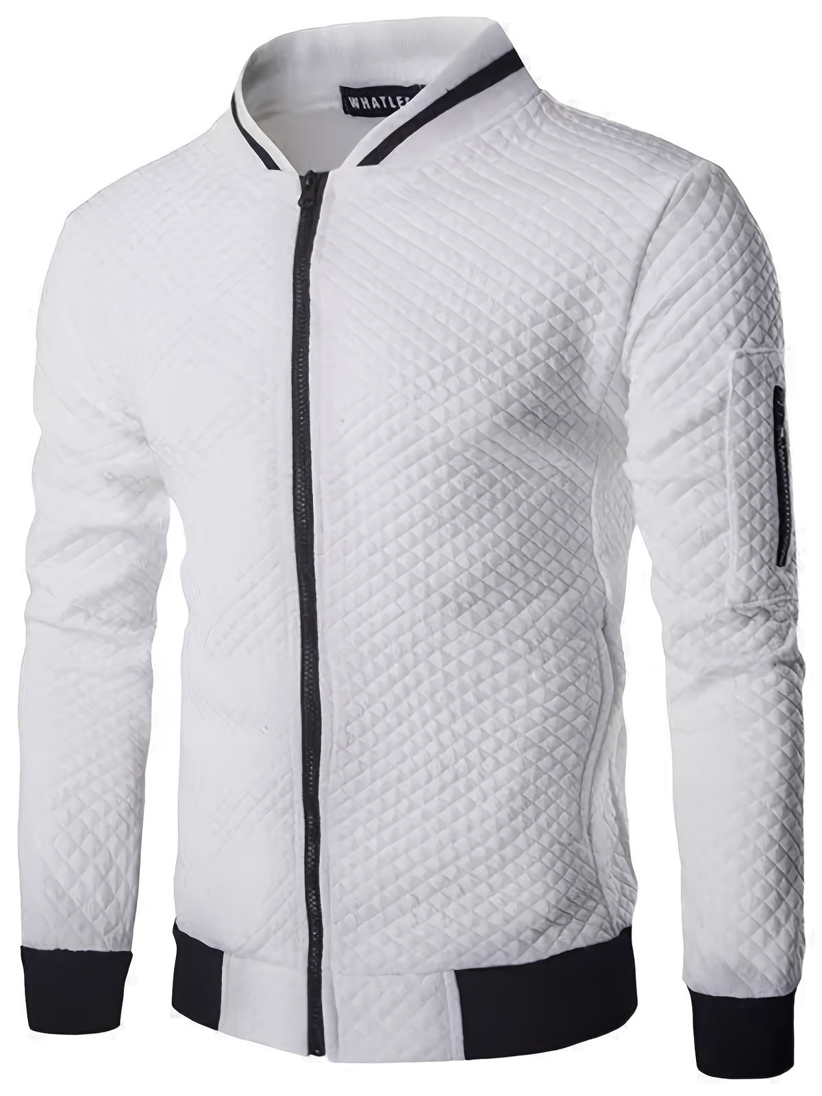 Men's Quilted Baseball Jacket with Stand Collar for Spring/Fall
