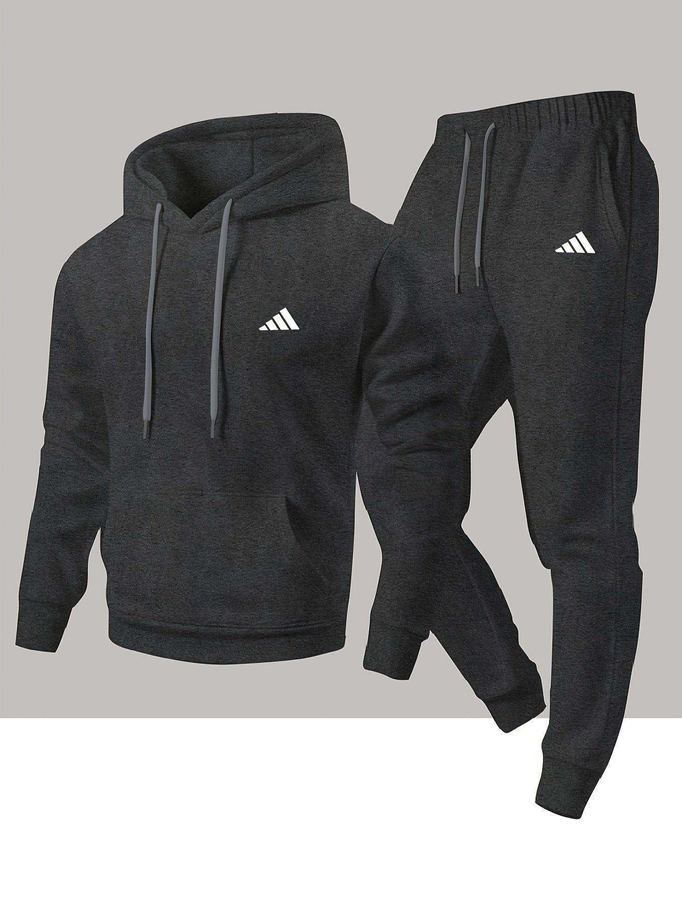 Men'S Trendy And Minimalist Triangular Striped Logo Hoodie And Sweatpants Set for Spring And Autumn, Featuring a Loose And Comfortable Design Suitable for Sports And Leisure, Machine Washable