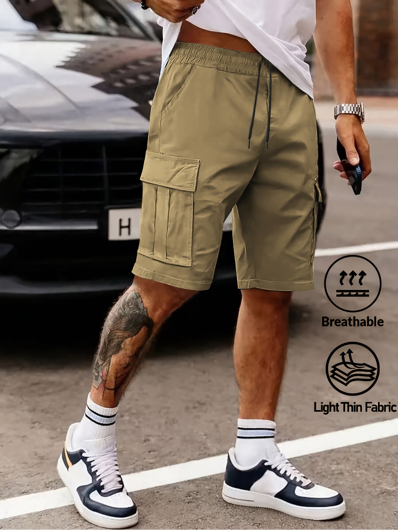 Men's Casual Summer Cargo Shorts with Elastic Waist and Pockets