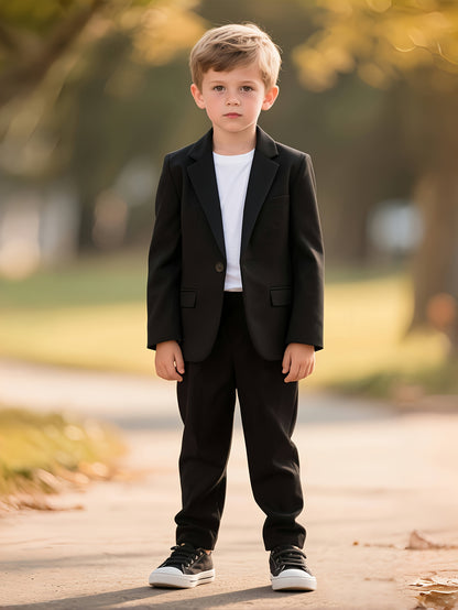 Boys Black Casual Suit Set – Blazer and Pants for School & Events