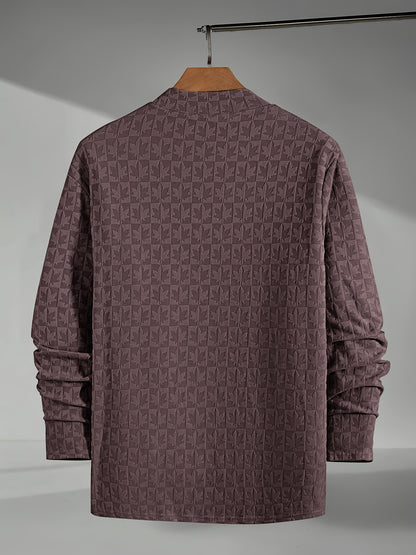 Men'S Long-Sleeve T-Shirt with a Half-High Collar, Casual Jacquard Base Layer for Outerwear, Stylish And High-Quality Top for Autumn And Winter