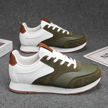 Men'S Breathable Athletic Sneakers - Lightweight, Soft, Non-Slip Running Shoes with EVA Sole for Sports, Travel  Casual Wear - White  Brown Two-Tone Design, Lace-Up Low Tops, All-Season Comfort, Sports Footwear, Sleek Sport