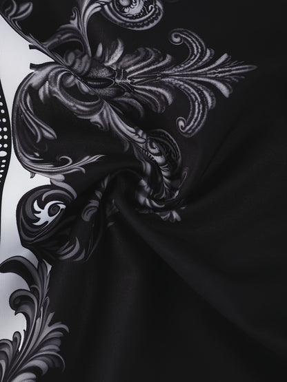 Men'S Suit with a Baroque Print Short-Sleeve Button-Up Shirt And Drawstring Side Pocket Shorts, Two-Piece Loungewear Set.