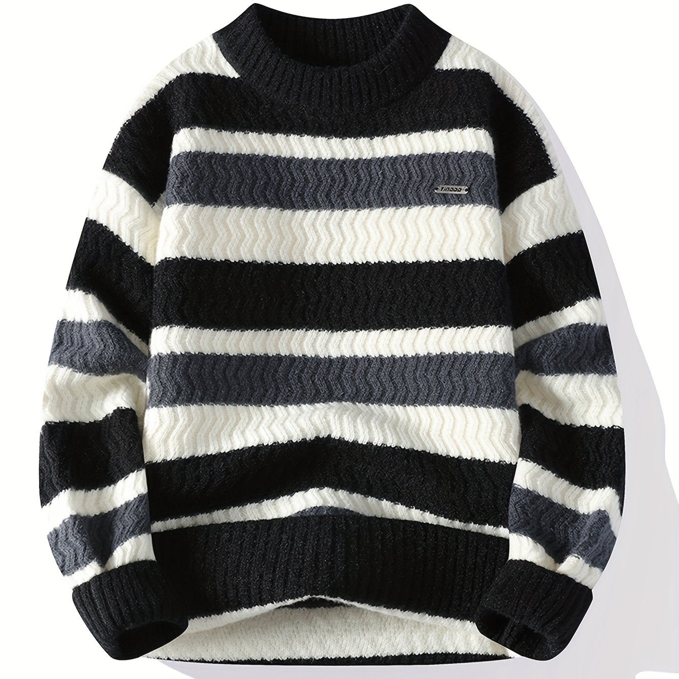 Men'S Thick Warm Sweater - Long Sleeve Round Neck Pullover with Vertical Stripes in Green/ - Cozy Fall/Winter Sweater for Everyday & Formal Outfits, Knit, Winter Clothing, Classic Knitwear, Ribbed Texture, Casual Wear, Stylis