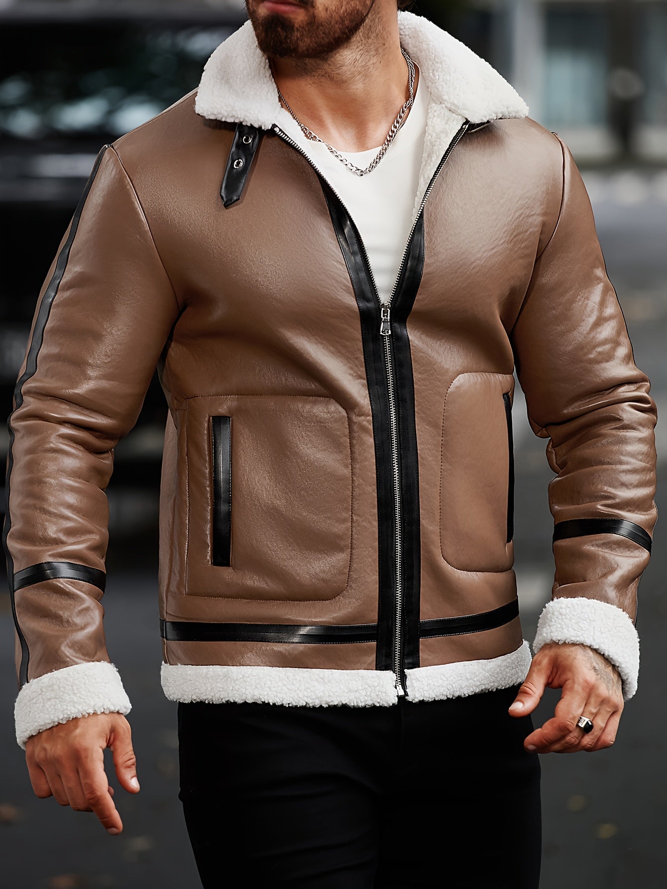 Men's Heavyweight Winter Jacket with Collar & - Brown/Black Casual Coat, Zippered Pocket, Regular Fit Outerwear for Cold Weather, Versatile Day-to-Night Outerwear, Casual Winter Jacket Men, Winter Jackets For Men, Winter Coat