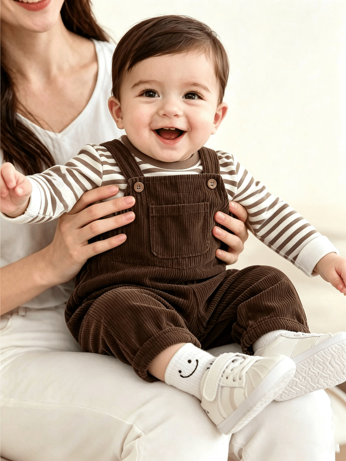 Baby Boys' Coffee-Stripe Long-Sleeve Overalls Set, Casual 2-Piece - ayq