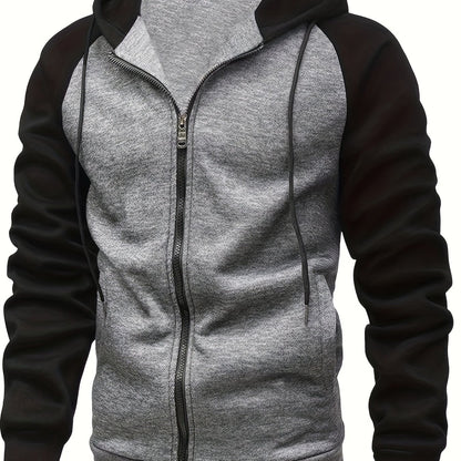 Men's Autumn and Winter Zipper Sweater Contrast Color Shoulder Sleeve Hoodie