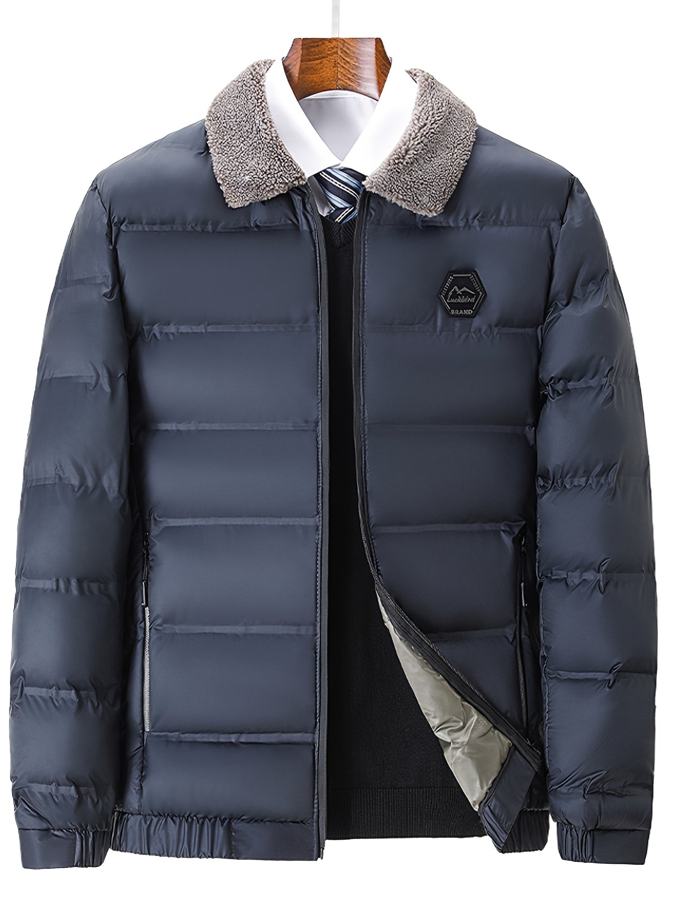 Men'S Heavyweight Winter Jacket - Thermal Insulated Coat with Zipper Closure, Slim Fit Formal & Casual Outerwear in Dark Green/Blue, Polyester-Lined Cold Weather Jacket for Everyday & Special Occasions, Winter Coats, Seasonal