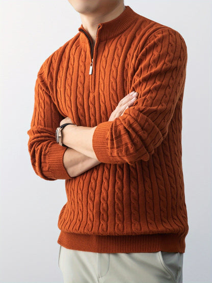 New Men'S Christmas Gift: a Thick, Warm, And Cold-Resistant Knitted Sweater with a Cable-Knit Design And a Zippered Collar, Suitable for Both Layering And Wearing Alone, Perfect for Casual And Versatile Outfits
