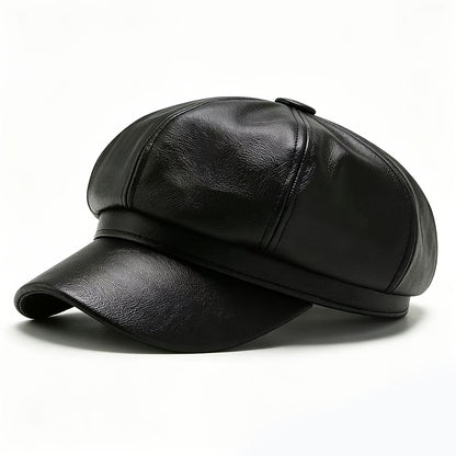 Vintage Unisex Octagonal Painter's Hat - PU Leather Newsboy Cap