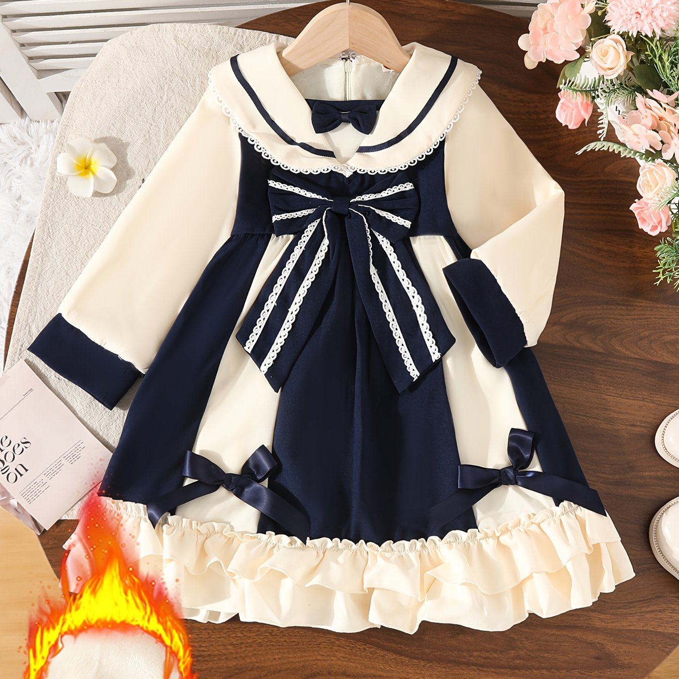 Loleta Girls' Princess Dress with Fleece Lining, Winter Maid for Little Girls, Party Outfit in College Style