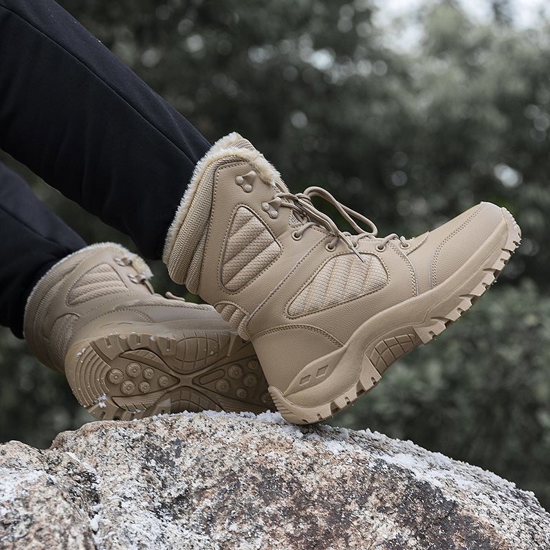 A Pair of Mid-Calf Snow Boots, Unisex, Comfortable Soft Lining Solid Color Design Fashion Outdoor Style Thick Rubber Sole Wear-Resistant Round Toe Cozy Liners Suitable for Camping Hiking Mountaineering Hunting - Autumn Winter