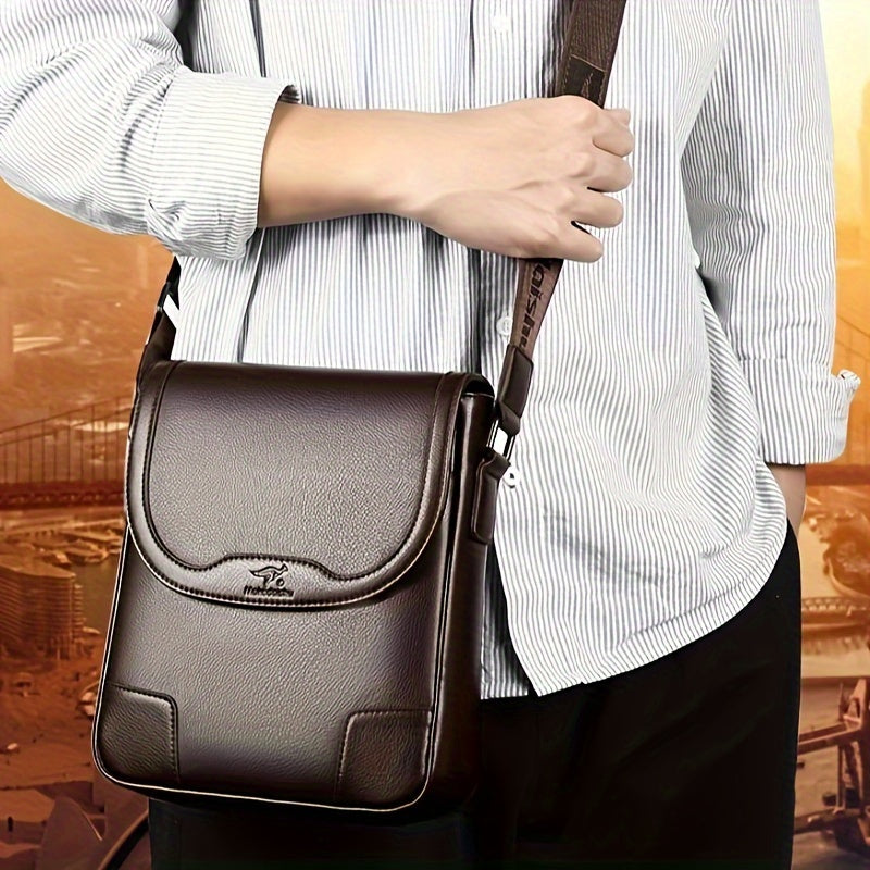 1pc KANDIDER Men's Fashion Crossbody Bag - Brown Vertical Shoulder Satchel with Adjustable Strap, Large Capacity for Business  Casual Travel