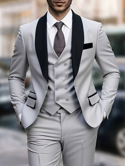 Men's 3-Piece Suit Set with Vest and Jacket for Formal Events