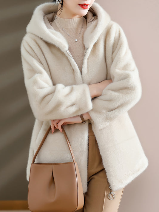 Women'S Winter Coat - Elegant Fur-like Exterior, Thick Insulated Cold Weather Jacket with Pockets, Sophisticated Outerwear for Everyday & Formal Events - Luxury Women'S Clothing (Non-Real Fur), Ladies Winter Coats, Seasonal F