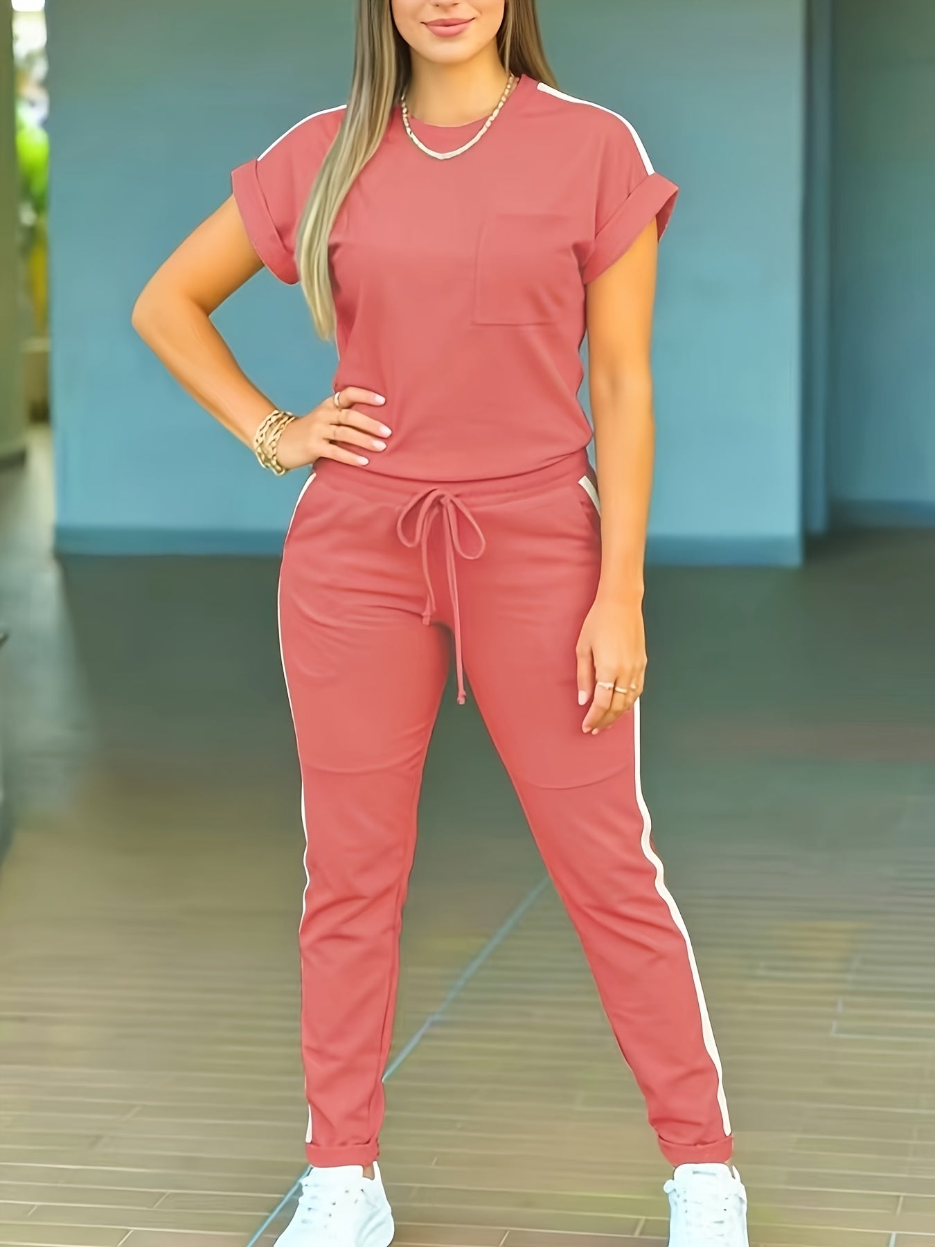 Women'S Casual Solid Color Patchwork Outfit for Spring And Summer