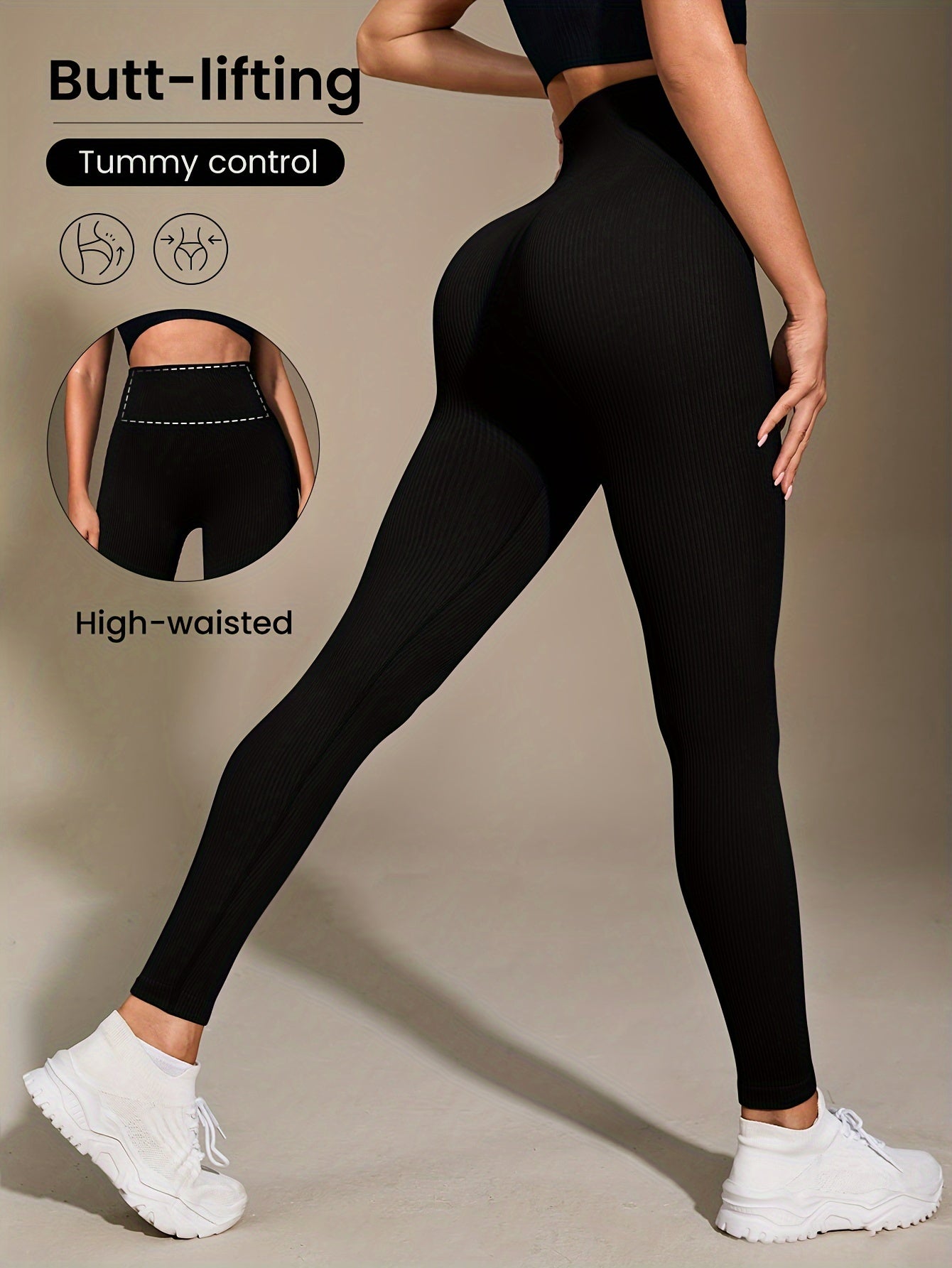 Women's High-Waisted Slimming Ribbed Leggings for Yoga