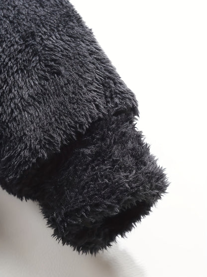 Casual Style] Men's "RELAX" Fleece Hoodie Jacket - Casual Dual-Sided Brown Teddy Coat with Zipper Closure, Long Sleeves for Fall/Winter, Casual Outerwear|Stylish Casualwear|Crafted Embroidery