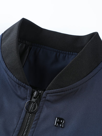 Men's Casual Baseball Jacket Solid Color Sports Zipper Coat