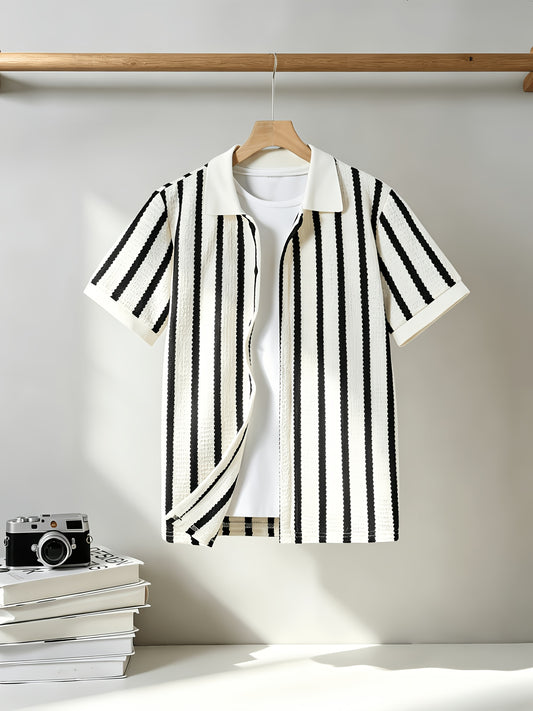 Youth Striped Short-Sleeve Casual Button-Up Shirt for Teens