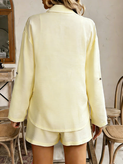 Women's Casual Loose Fit Shirt & Shorts Set, Polyester