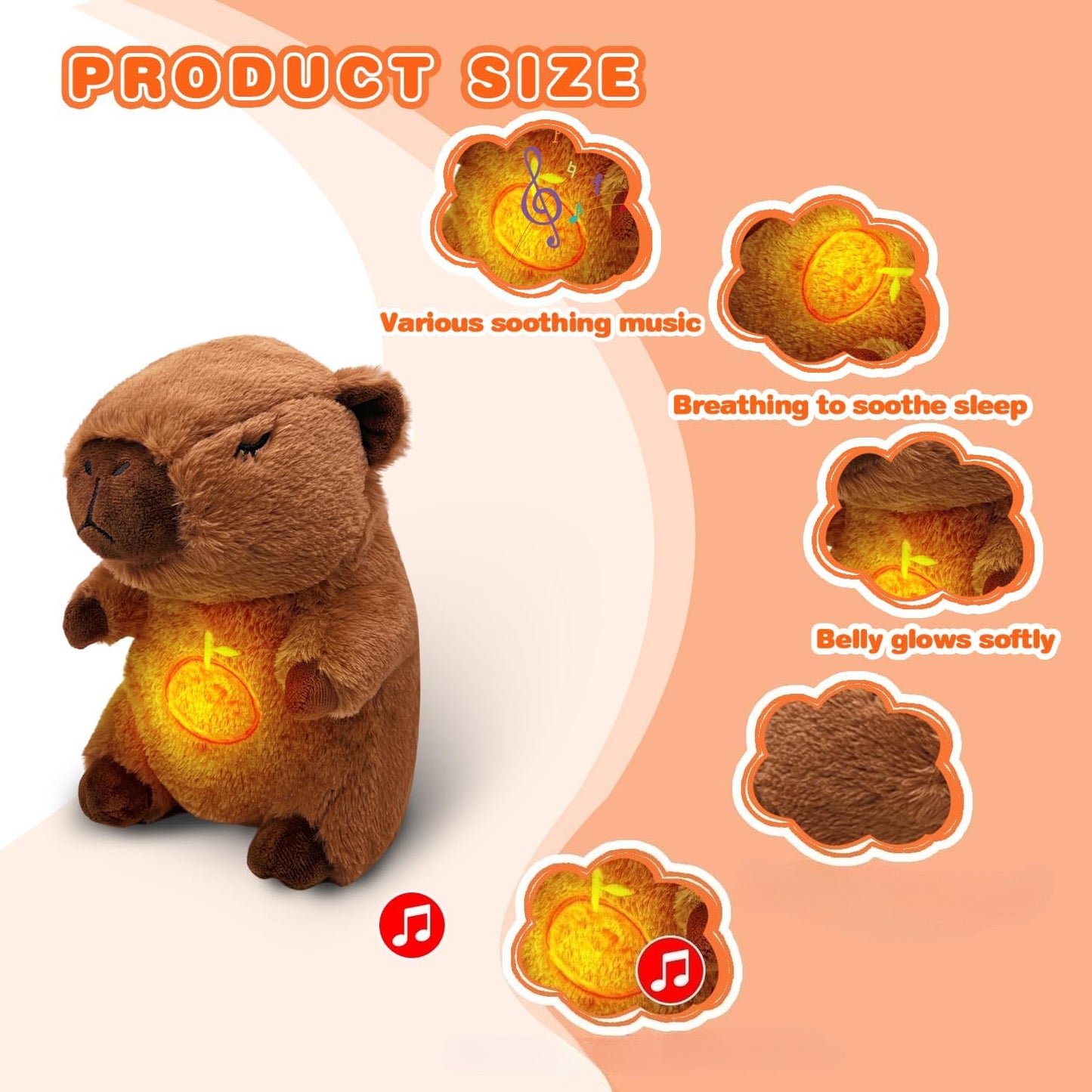Stuffed Animal Capybara That Breathes, Featuring Realistic Breathing Movements And Calming Music Lights. A Portable Plush Toy Perfect for Birthday Gifts for Both Adults And Children