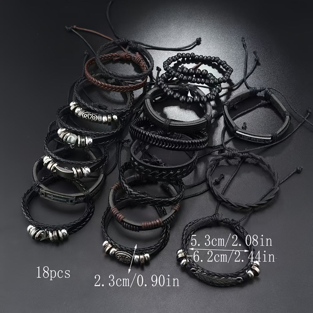 4/18/36pcs Vintage Fashion Faux Leather Bracelet Western Punk Style Beaded Wristband, Handwoven DIY Random Styles