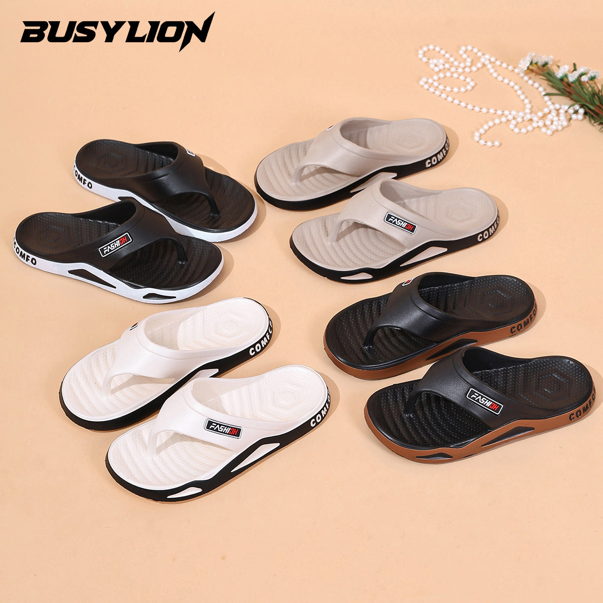 Men's Lightweight Fashion Sandals with Letter Print - Open Toe