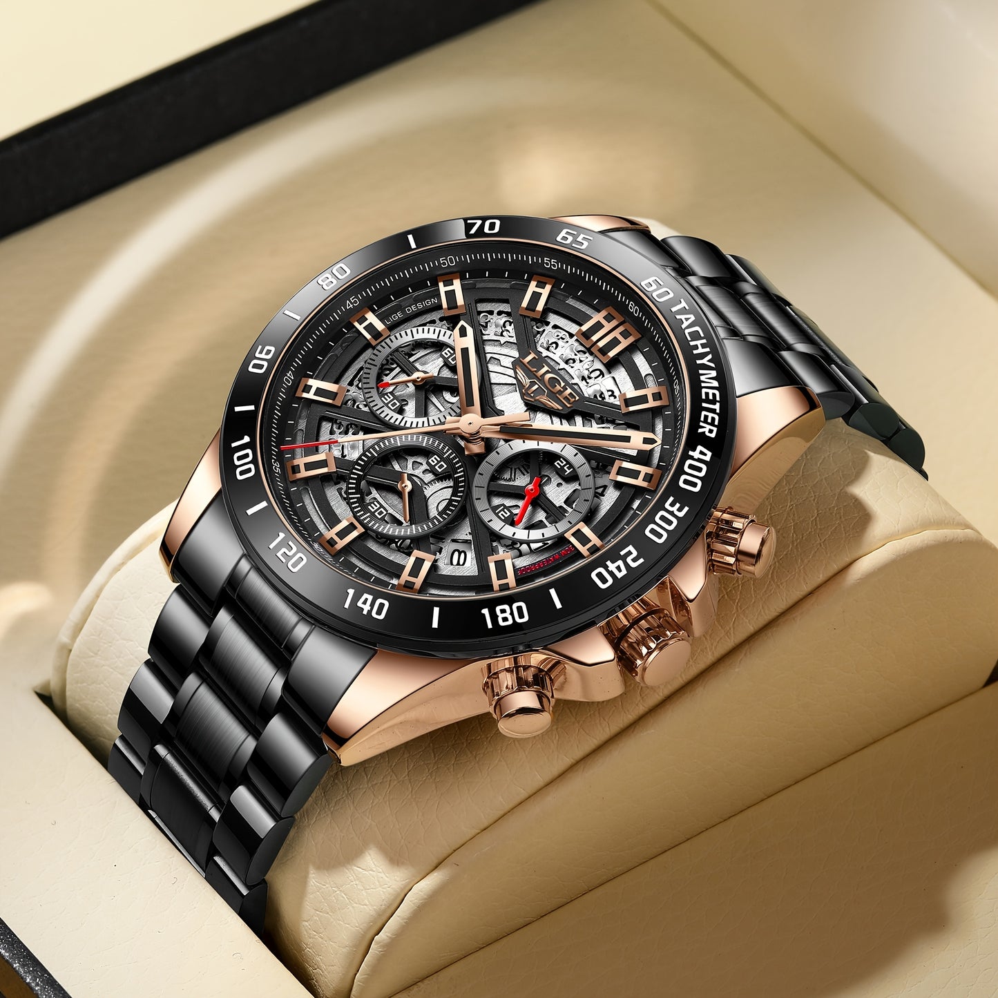 LIGE Watch, Fashion Teen Men's Watches, Multifunctional Stainless Steel Quartz Watches, Waterproof Watches, for Sports, College Various Scenes, Holiday Gifts, Party Gifts, Birthday Gifts, Black Blue Watches