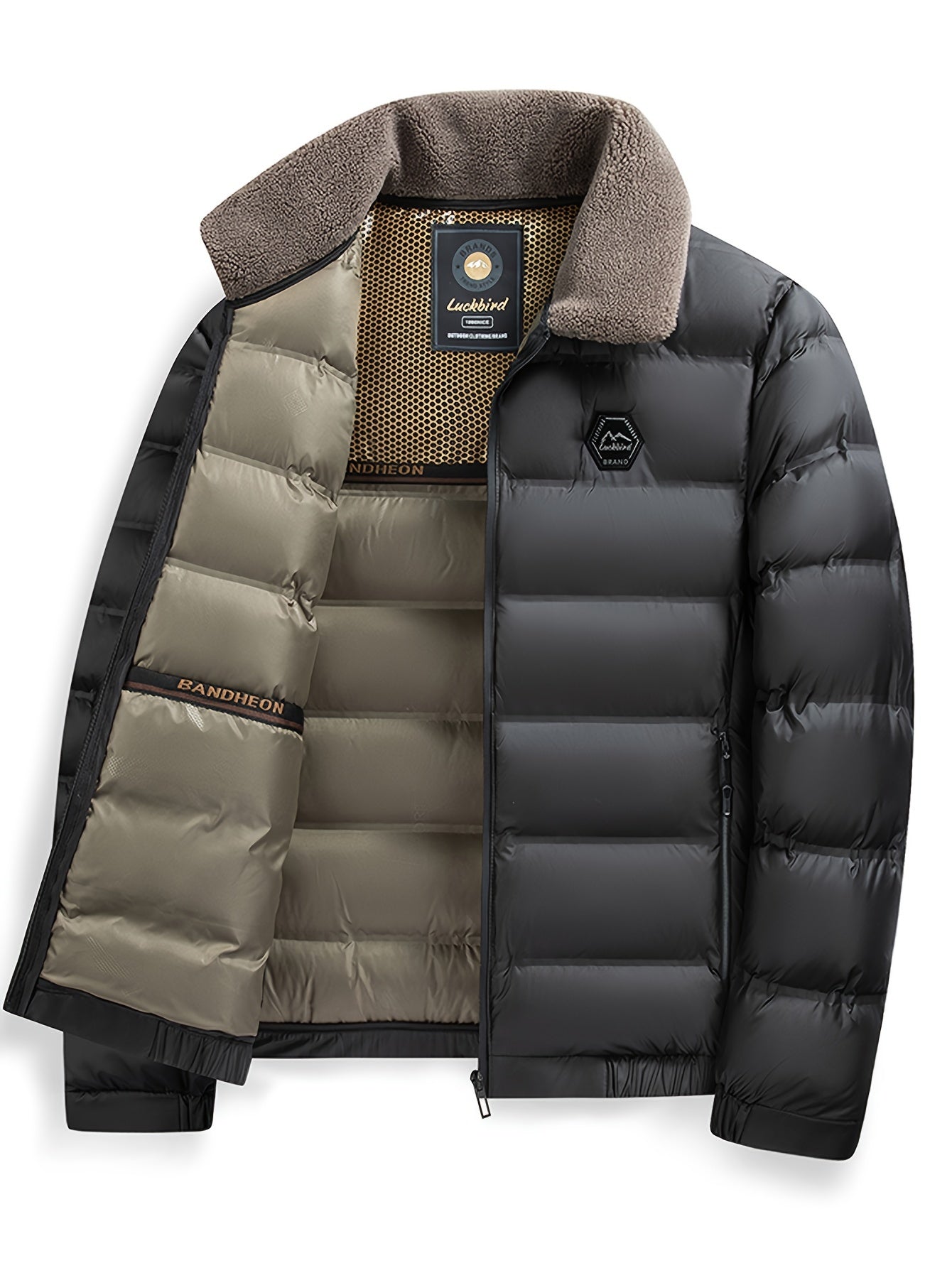 Men'S Heavyweight Winter Jacket - Thermal Insulated Coat with Zipper Closure, Slim Fit Formal & Casual Outerwear in Dark Green/Blue, Polyester-Lined Cold Weather Jacket for Everyday & Special Occasions, Winter Coats, Seasonal