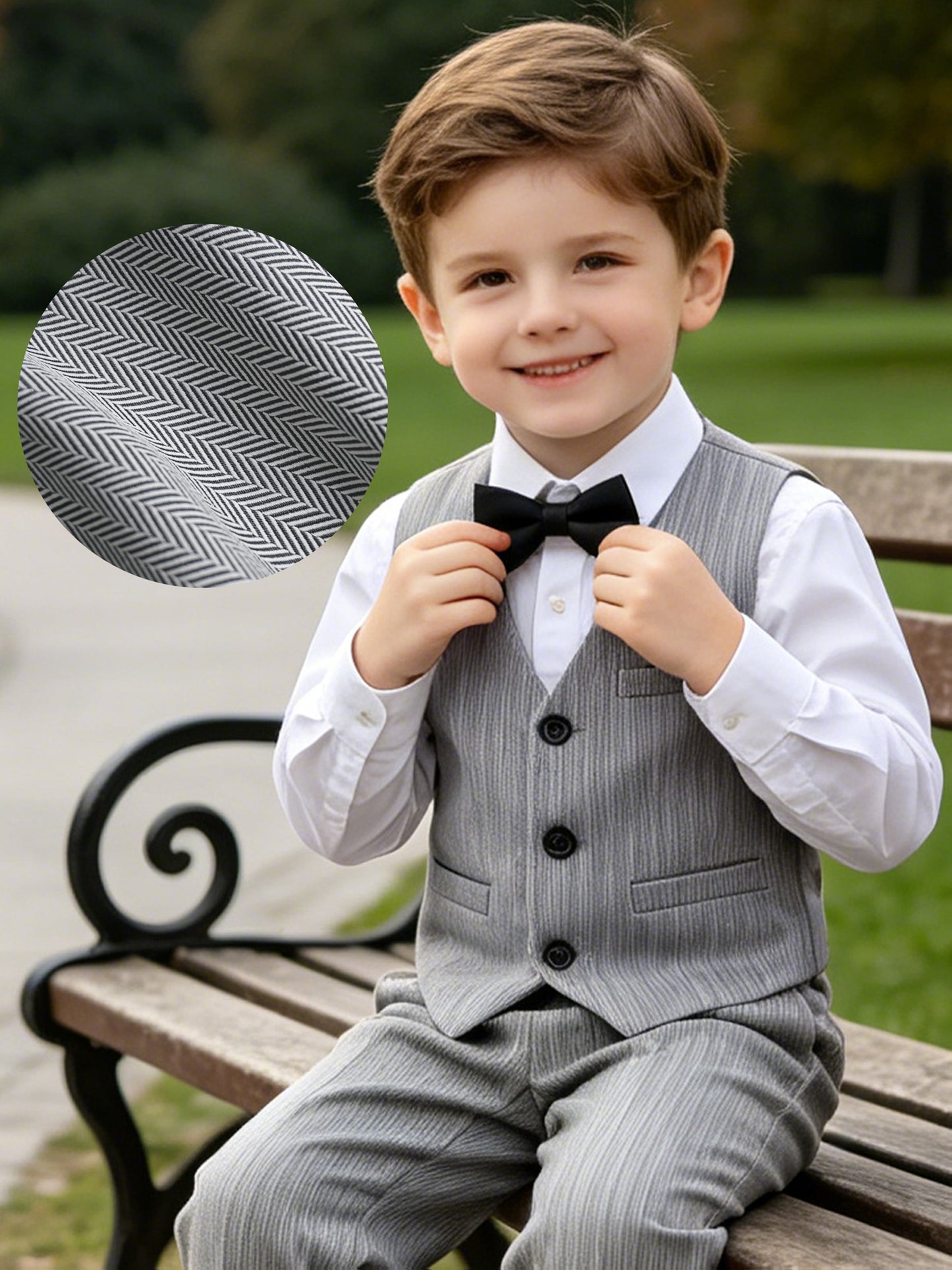 Boys' Party Vest Set with Pants & Bow Tie - Polyester Blend