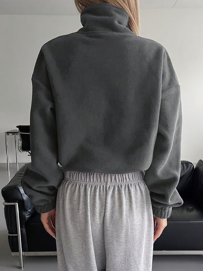 Women'S Casual Zippered Front Drawstring Hem Jacket - High-Neck Long Sleeve with Pockets, All-Season Comfort, Machine Washable, Versatile for Casual Attire, Casual Wear Jacket | Highneck Jacket | Zippered Jacket