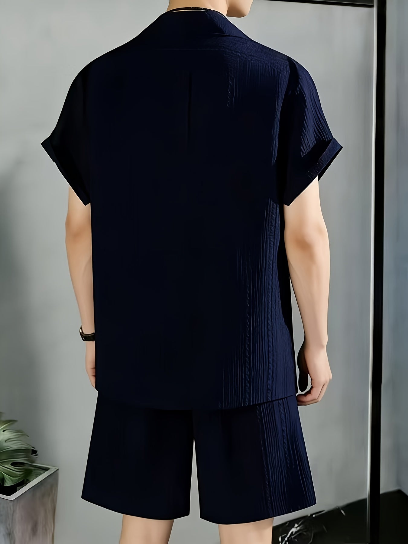 Men's Casual Summer 2-Piece Set: Stand Collar Shirt & Shorts